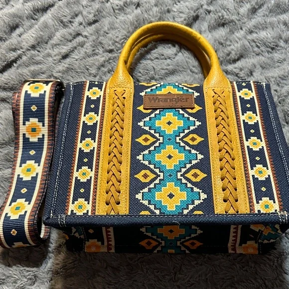 Wrangler Navy Tote with Yellow & Turquoise Geometric Embroidery - Picture 7 of 7